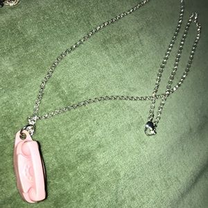 Vintage pink phone necklace silver chain